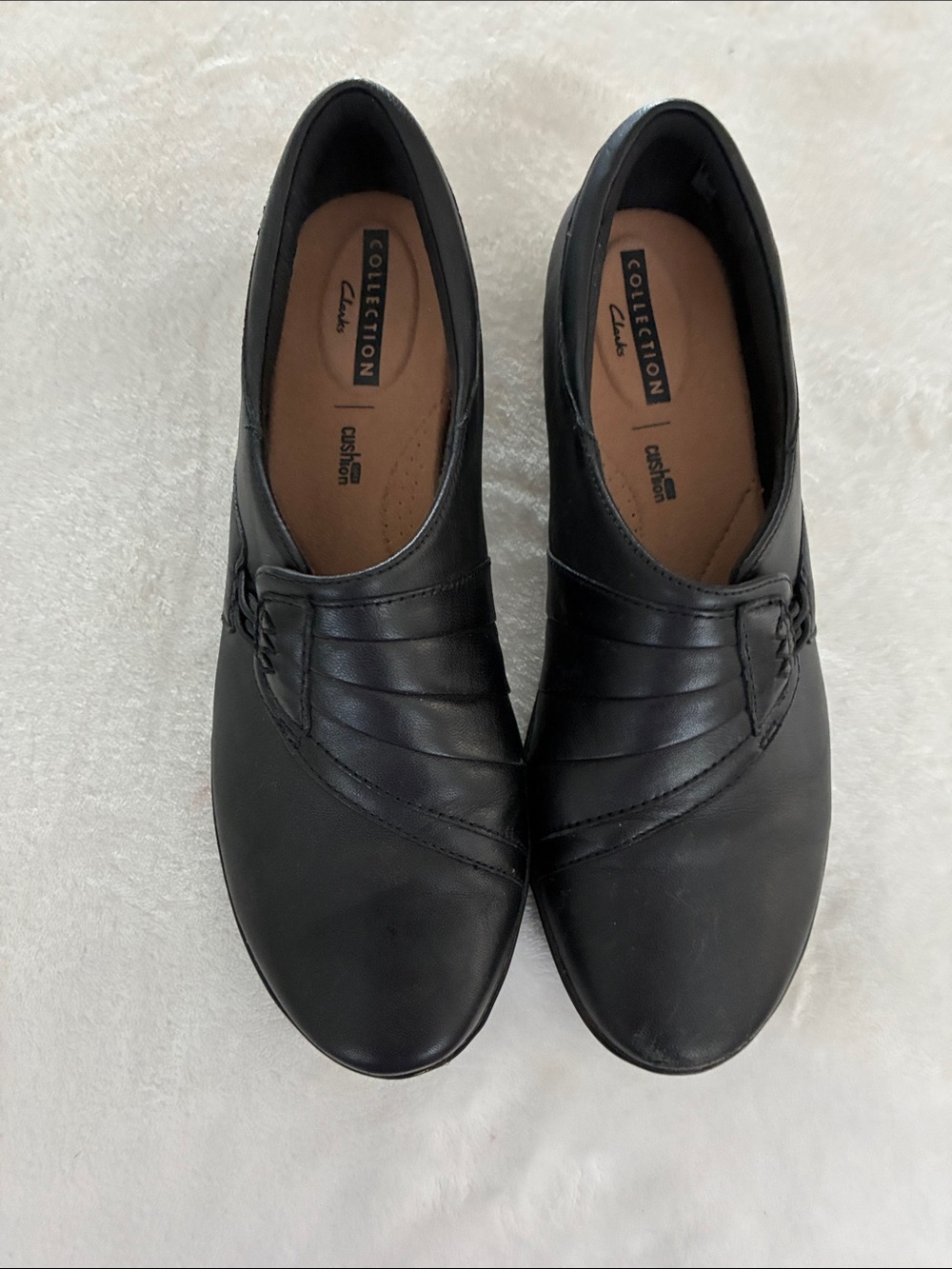 Clarks Black Women's Slip-On Loafers with Pleated Vamp
